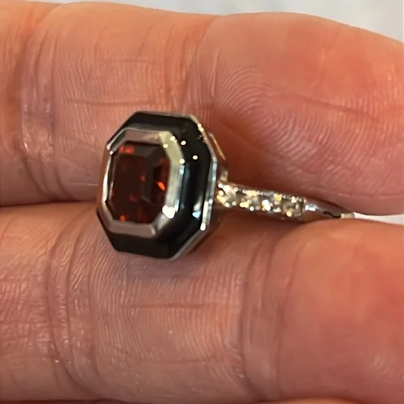Brazilian Cherry Citrine & Natural White Zircon Enameled Ring 💍 Size 5.75-6 NWOT